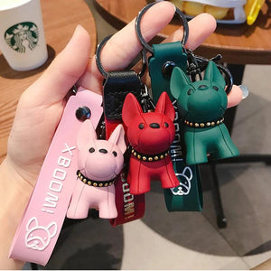 French Bulldog Keychain Leather Lanyard Bag Charm Pendant