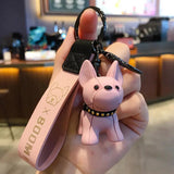 French Bulldog Keychain Leather Lanyard Bag Charm Pendant