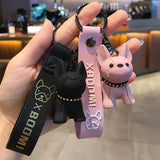 French Bulldog Keychain Leather Lanyard Bag Charm Pendant