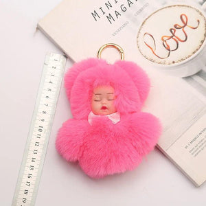 Baby Bowtie Pompom Fur Plush Doll Keychain Keyring Key Ring