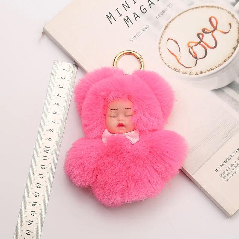 Baby Bowtie Pompom Fur Plush Doll Keychain Keyring Key Ring