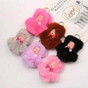 Baby Bowtie Pompom Fur Plush Doll Keychain Keyring Key Ring