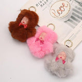 Baby Bowtie Pompom Fur Plush Doll Keychain Keyring Key Ring