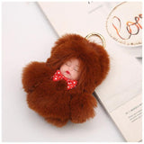 Baby Bowtie Pompom Fur Plush Doll Keychain Keyring Key Ring