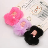 Baby Bowtie Pompom Fur Plush Doll Keychain Keyring Key Ring