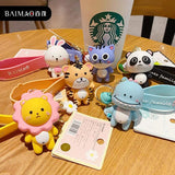 Cartoon Silicone Animal Key Chain - Panda Cat Lion Tiger Rabbit Dinosaur Doll
