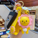 Cartoon Silicone Animal Key Chain - Panda Cat Lion Tiger Rabbit Dinosaur Doll
