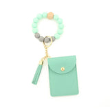 Silicone Beaded Bangle Bracelets PU Card Holder Wallets Leather Tassel Keychain