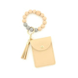 Silicone Beaded Bangle Bracelets PU Card Holder Wallets Leather Tassel Keychain