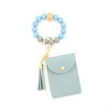 Silicone Beaded Bangle Bracelets PU Card Holder Wallets Leather Tassel Keychain