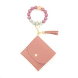 Silicone Beaded Bangle Bracelets PU Card Holder Wallets Leather Tassel Keychain