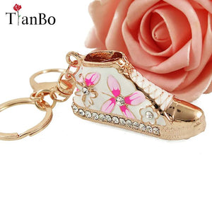 Alloy Crystal Enamel Flower Shoe Key Chain Bag Charm Key Ring Boot Keychain