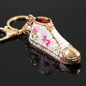 Alloy Crystal Enamel Flower Shoe Key Chain Bag Charm Key Ring Boot Keychain
