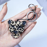 Leopard Acrylic Keychain Stainless Steel Key Ring for Women Girl Bag Accessories