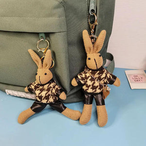 Houndstooth Bunny Doll Key Chain Plush Rabbit Bag Pendant Gift