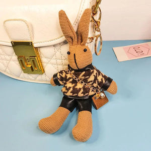 Houndstooth Bunny Doll Key Chain Plush Rabbit Bag Pendant Gift