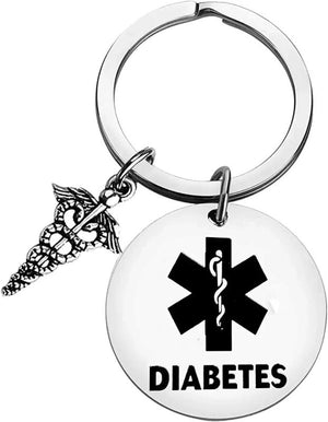 Diabetic Medical Alert Keychain for Diabetes Health Symbol Sign