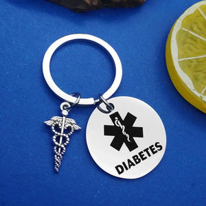 Diabetic Medical Alert Keychain for Diabetes Health Symbol Sign