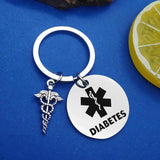 Diabetic Medical Alert Keychain for Diabetes Health Symbol Sign