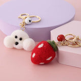 1pc Cartoon Faux Fur Plush Rabbit Keychain Car Bag Pendant Wool Felt Strawberry