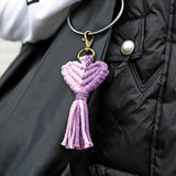 Cotton Rope Love Heart Tassels Keychain Boho Key Ring Car Pendants