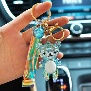 Glitter Bear Quicksand Keyring Acrylic Key Fob Backpack Pendant