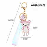 Glitter Bear Quicksand Keyring Acrylic Key Fob Backpack Pendant
