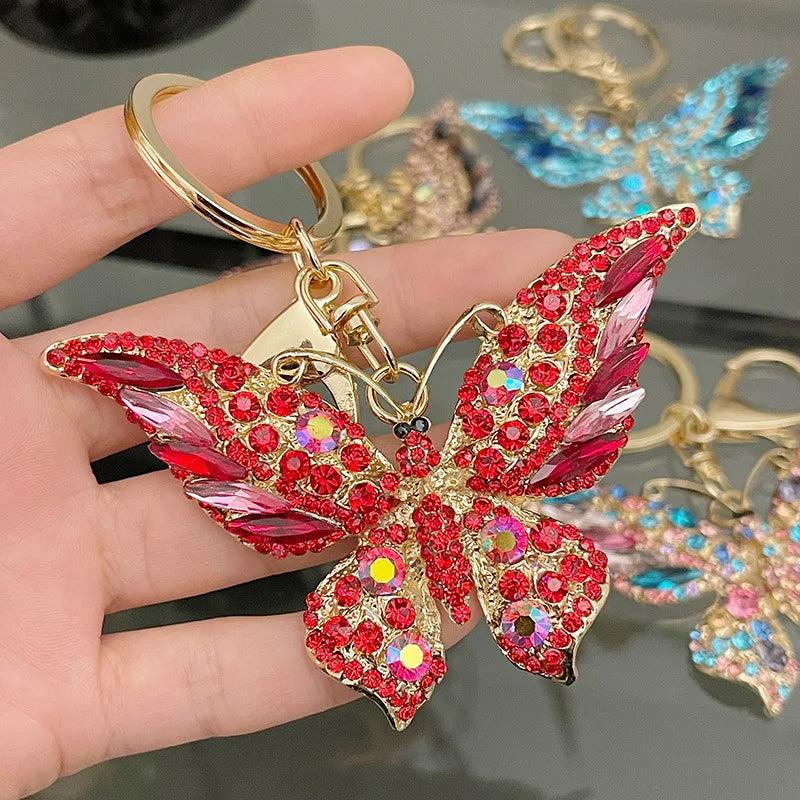 Rhinestone Butterfly Keychain Insect Key Chain Pendant Blingbling Charm