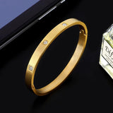 Square Crystal Charm Bangles Open Cuff Stainless Steel Bracelets Golden