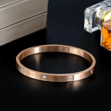 Square Crystal Charm Bangles Open Cuff Stainless Steel Bracelets Golden