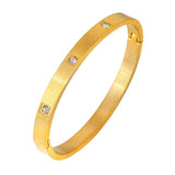 Square Crystal Charm Bangles Open Cuff Stainless Steel Bracelets Golden