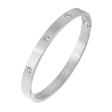 Square Crystal Charm Bangles Open Cuff Stainless Steel Bracelets Golden