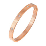 Square Crystal Charm Bangles Open Cuff Stainless Steel Bracelets Golden