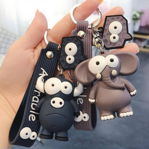 Cartoon Animal Key Chain PVC Elephant Cow Funny Toy Keychain