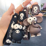 Cartoon Animal Key Chain PVC Elephant Cow Funny Toy Keychain