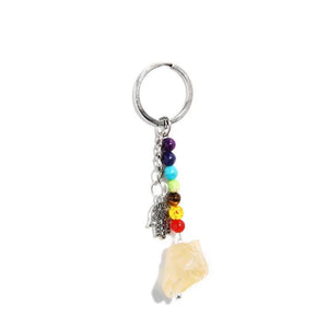 7 Chakra Natural Stone Keychain with Silver Chain and Evil Eye Charm