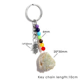 7 Chakra Natural Stone Keychain with Silver Chain and Evil Eye Charm