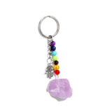 7 Chakra Natural Stone Keychain with Silver Chain and Evil Eye Charm