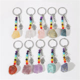 7 Chakra Natural Stone Keychain with Silver Chain and Evil Eye Charm