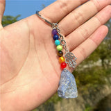 7 Chakra Natural Stone Keychain with Silver Chain and Evil Eye Charm