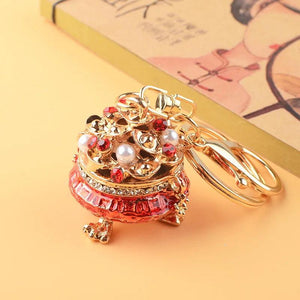 Cornucopia Keychain Ingot Chinese Lucky Pendant Rhinestones Key Pendant