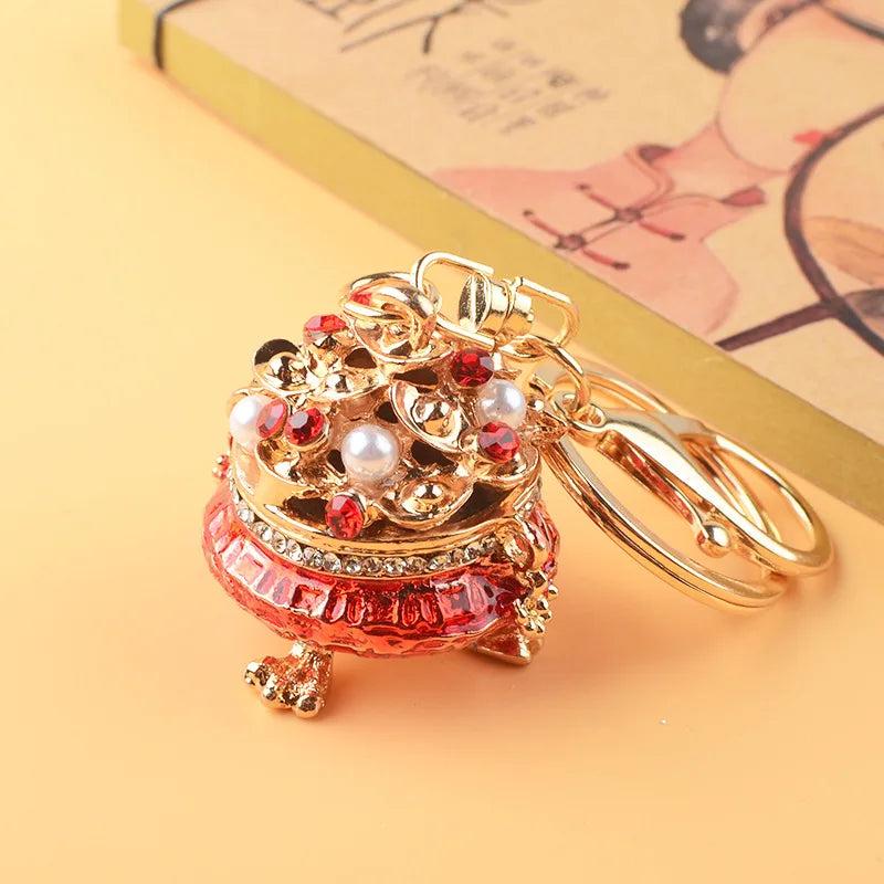 Cornucopia Keychain Ingot Chinese Lucky Pendant Rhinestones Key Pendant