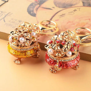 Cornucopia Keychain Ingot Chinese Lucky Pendant Rhinestones Key Pendant