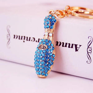 Twinkling 4 Colors Bowling Keychain Crystal Key Ring Holder Women Car Bag Charm