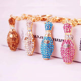 Twinkling 4 Colors Bowling Keychain Crystal Key Ring Holder Women Car Bag Charm