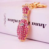 Twinkling 4 Colors Bowling Keychain Crystal Key Ring Holder Women Car Bag Charm