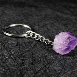 Brazilian Amethyst Rough Stone Keychain Healing Crystal Mineral Specimen Pendant