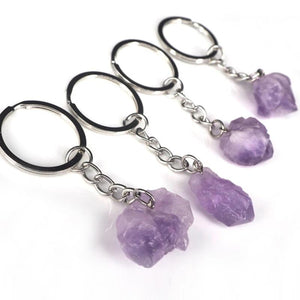 Brazilian Amethyst Rough Stone Keychain Healing Crystal Mineral Specimen Pendant