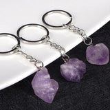 Brazilian Amethyst Rough Stone Keychain Healing Crystal Mineral Specimen Pendant