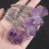 Brazilian Amethyst Rough Stone Keychain Healing Crystal Mineral Specimen Pendant